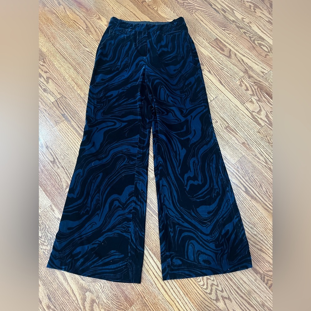 Retail For $285 Ba&sh Teana wide leg Marble print velvet pants NOIR Size M